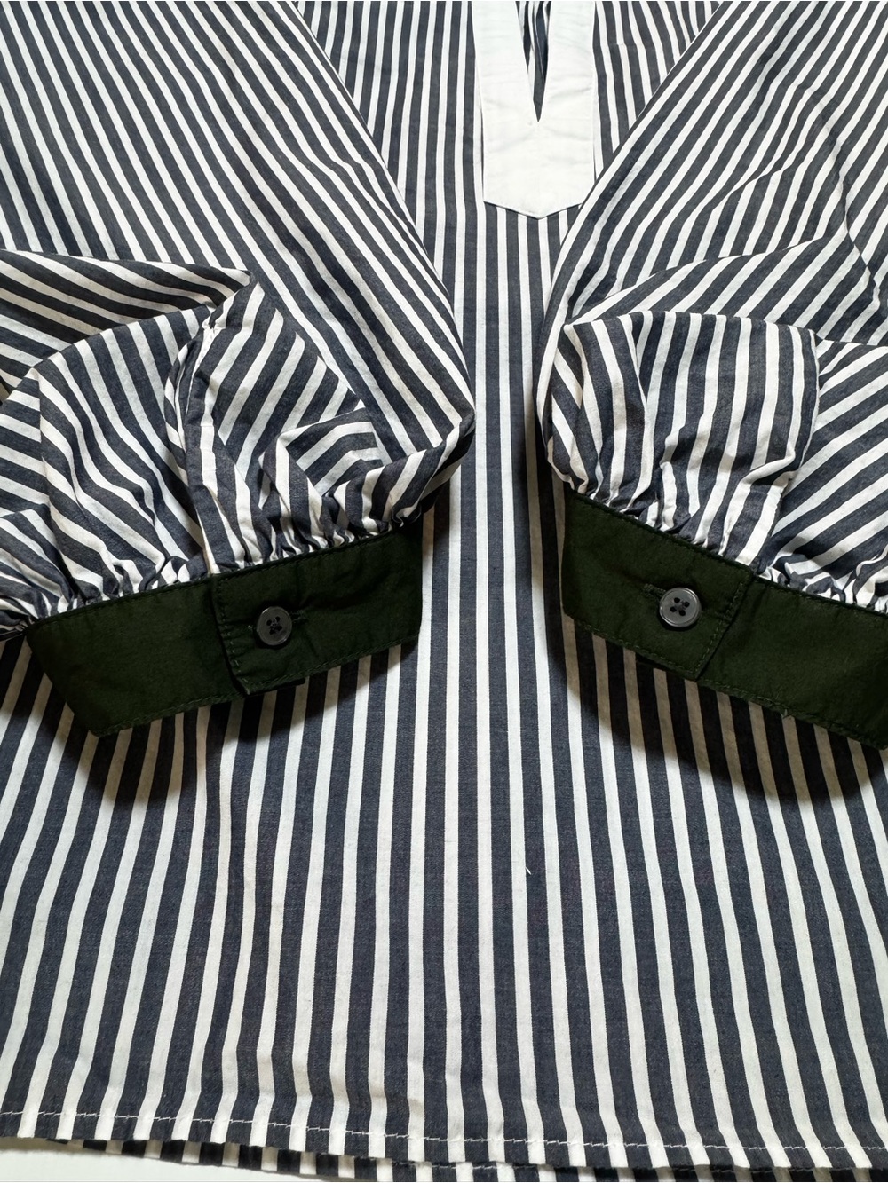 LOFT striped cotton blouse XL with voluminous sleeves and green accents - Picture 6 of 10